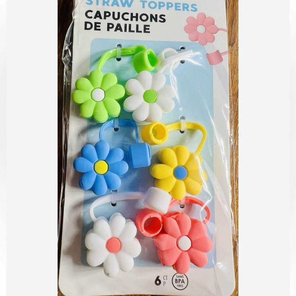 Flower Straw Toppers - Multi Color (6 Pack) - Picture 2 of 3